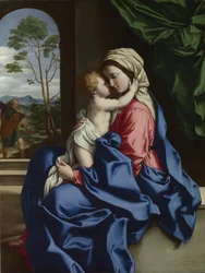 Die Jungfrau und das Kind umarmend